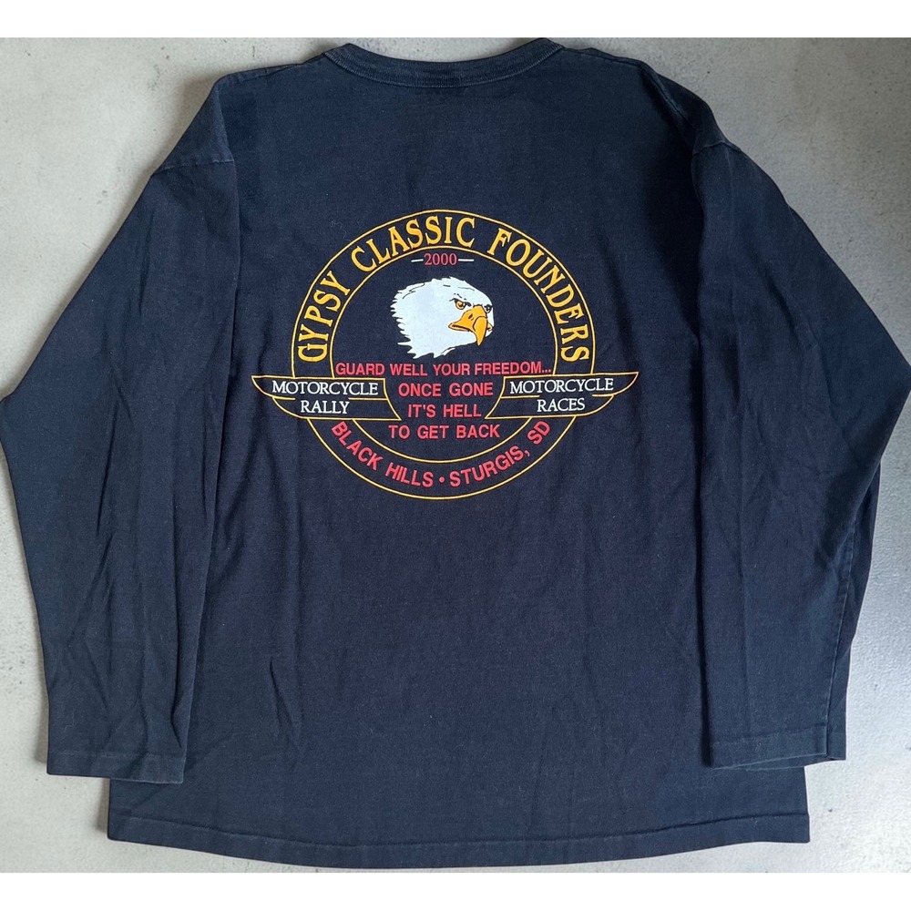 Vtg Sturgis 2000 National Gypsy Tour Henley Shirt Mens Large Black Long Sleeve